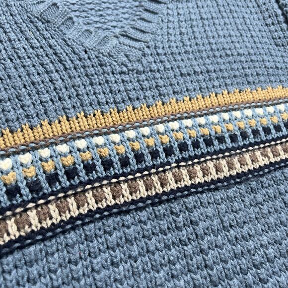 Vintage 80s Justin Blake Striped Knit V Neck Sweater Blue Pullover Retro Fall - Picture 5 of 8